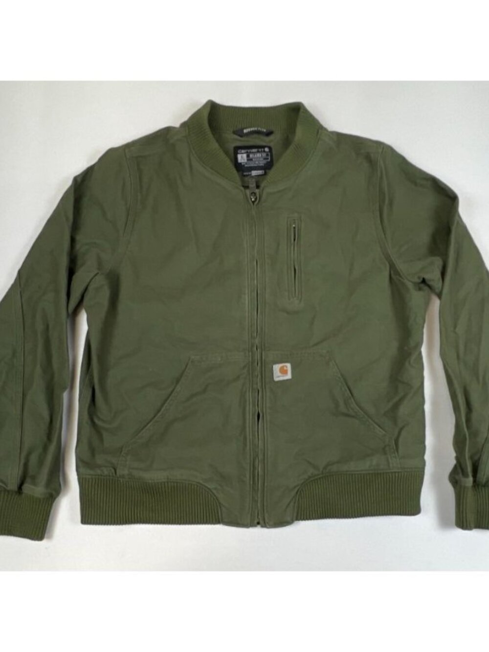 Carhartt Women L Rugged Flex Olive Green Canvas Bomber Full Zip Jacket OJ2524-W - Picture 1 of 10
